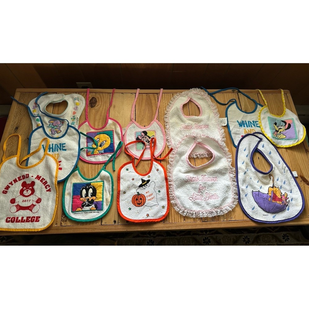 Lot Of 12 Vintage Baby Bibs‎ 90s